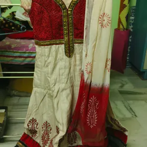 Cream And Red Anarkali