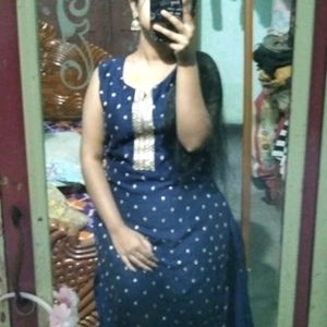 Navy Blue Kurti With Golden Hand Work👑 Tieup Neck