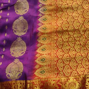 Beautiful Magenta Purple And Golden Silk Saree