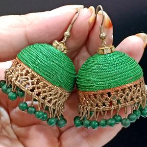 Green Jhumki Earrings