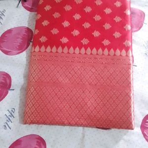 Brand New Red Saree With Attached Blouse Piece