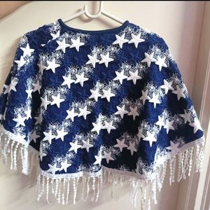 Navy Blue & White Full Embroidery Poncho