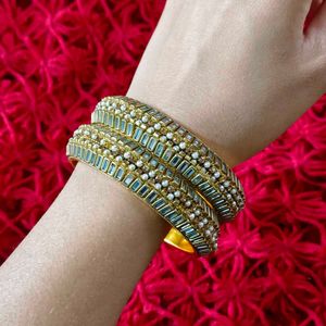 Moti And Jari Work Gold Plated Designer Bangles