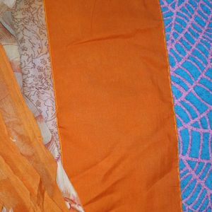 Pure Chiffon Orange And Beige Printed Saree