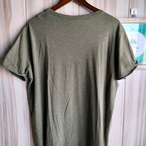 H&M Olive Cotton Scoop Neck T-Shirt