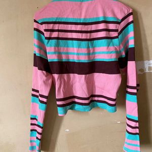 Polo Neck Striped Top