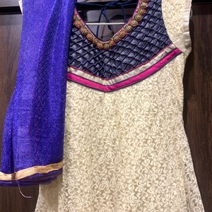 Cream Coloured Heavy Gown With Dupatta