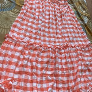 Pastel Orange And White Chequered Skirt