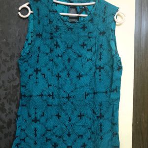 Blue Printed Sleeveless Top