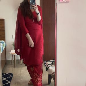 Red Plazzo Suit With Dupatta