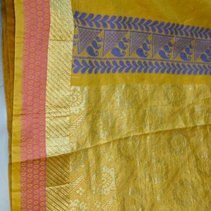 Gold Yellow Beautiful Pattu Saree With Blouse