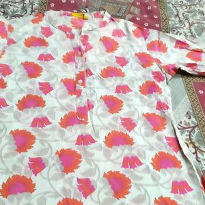 grey with orange /red flower print  design kurti