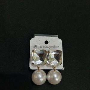 Zirconia Crystal And Faux Pearl Drop Earrings