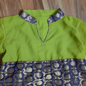 Parrot Green Silk Kurti