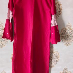 Read Peachy A Line Pearl Bead Kurti.