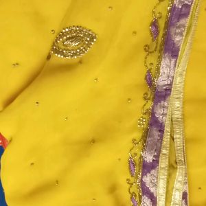 Yellow saree party wear