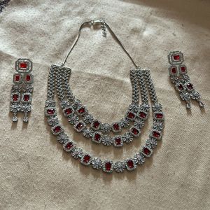 Red Colour 3 Layer AD Necklace SET