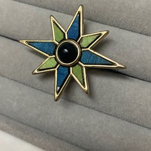 Blue & Green Flower Ring With Gold Finish