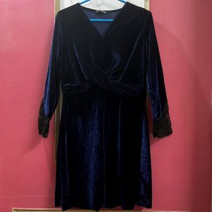 Faballey Velvet Dress With Lace Inserts