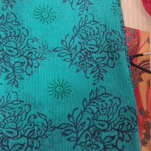 Double Color Green Cotton Saree