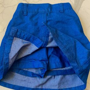 Cotton Denim Skirt With Attached Shorts