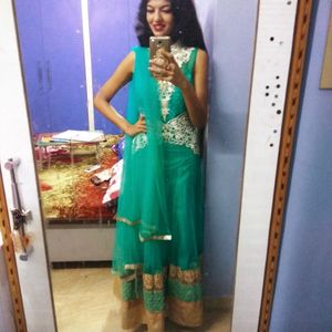 Green Vibrant Heavily Embellished Ethnic Gown