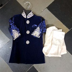 Blue Velcet Sherwani For Boys