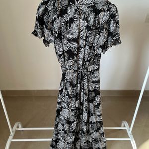 Palm Leaf Black Print Wrap Maxi Dress