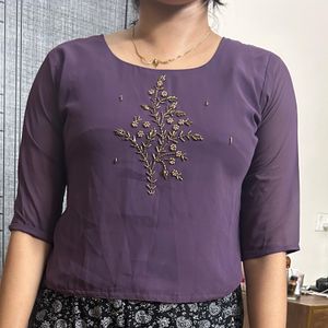 Lavender Ethnic Top With Aari Work