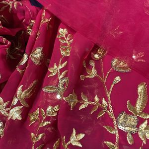 Hot Pink Designer Georgette Paplum Lehenga