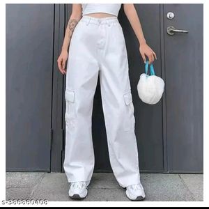 Flat White Cargo Jeans For Women