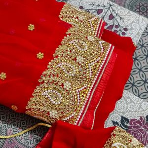 Hot Red Colour Saree With Blouse