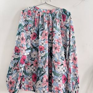 Fig Floral Print Top With Bishop Sleeves