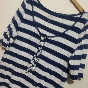 Navy Blue & White Lining T-shirt For 38 Bust