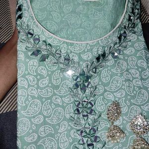 Combo Kurti With Pants And Silver Jhumkas