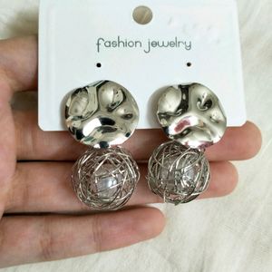 Silver Caged Pearl Earrings