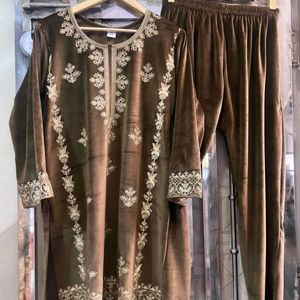 Velvet Kurta And Pant Set