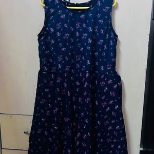 Blue Base With Red Flowers MIDI Frock