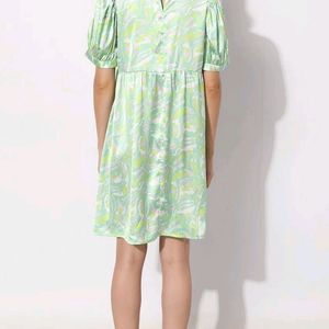 Green Abstract Print Fit & Flare Dress