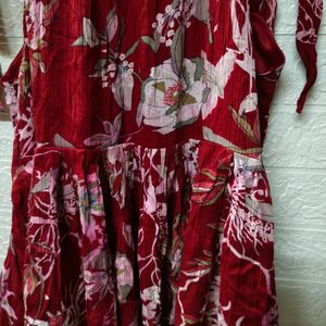 Red Floral Spaghetti Tie-Up Knot Top - For Medium