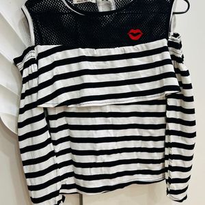 Black White Stripped Red Kiss Top