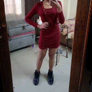 Maroon Winter Dress Full Sleve Bodycon