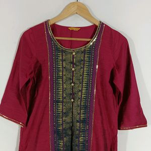 Burgundy Embroidered Kurta (Women)