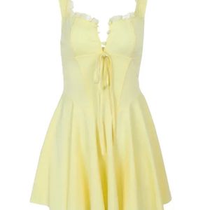 Yellow Solid Plated Mini Dress