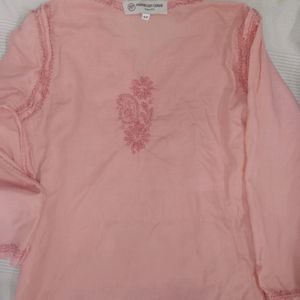 Chikankari Embroidery Peach Kurti