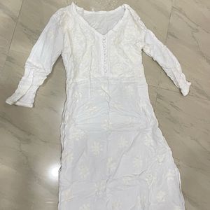 White Chikankari Long Kurta