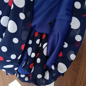 Polka Dot Turtle Neck Blue Top