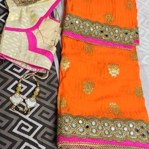 Orange Saree With Blouse