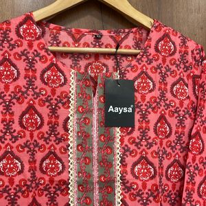 Red Floral Cotton Kurta For Women