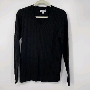 Sonoma Womens Black V neck Cable Knit Sweater